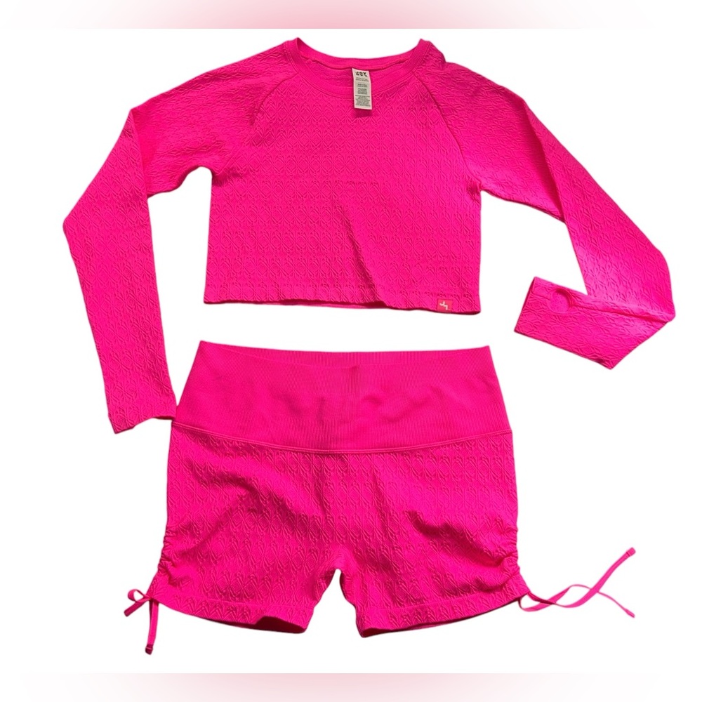 JoyLab Hot Pink Long Sleeve Crop Top and High-Waist Shorts Set